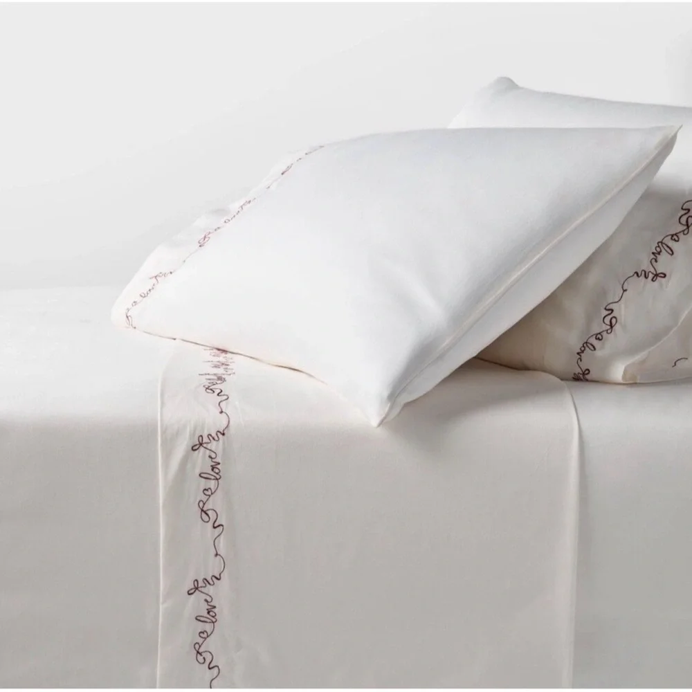 TWIN TWIN XL 400 Thread Count Performance Sheet Set Ivory Love Detailed Hem NEW